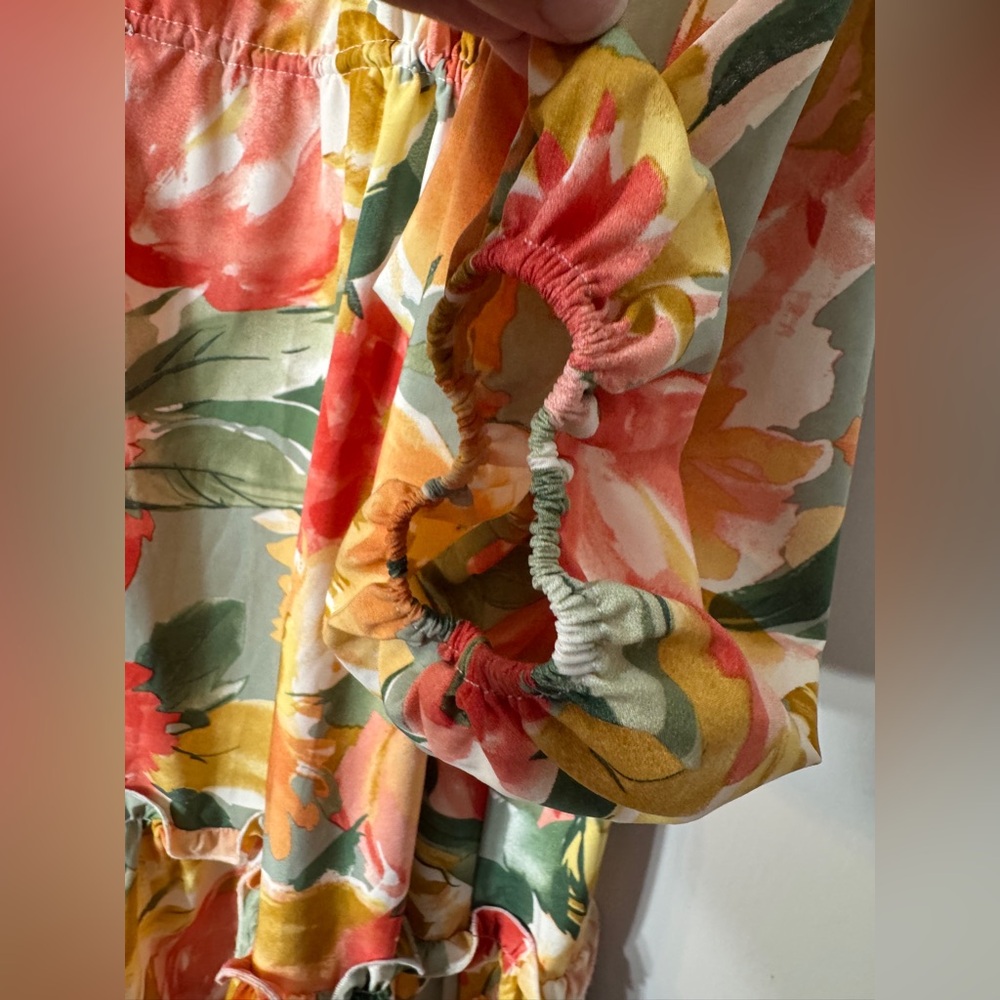 Jodifl Floral Watercolor Blooms‎ Dress Long Sleeves Ruffle Boho Poet Size Large - Picture 11 of 16